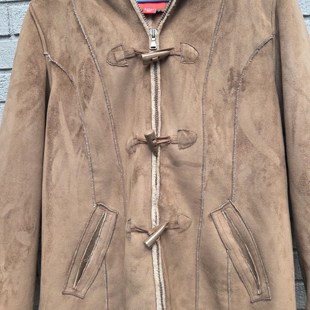 Vintage Y2K Esprit Faux Suede Shearling Coat Women's XL  Jacket NWOT 2000s - Picture 4 of 12
